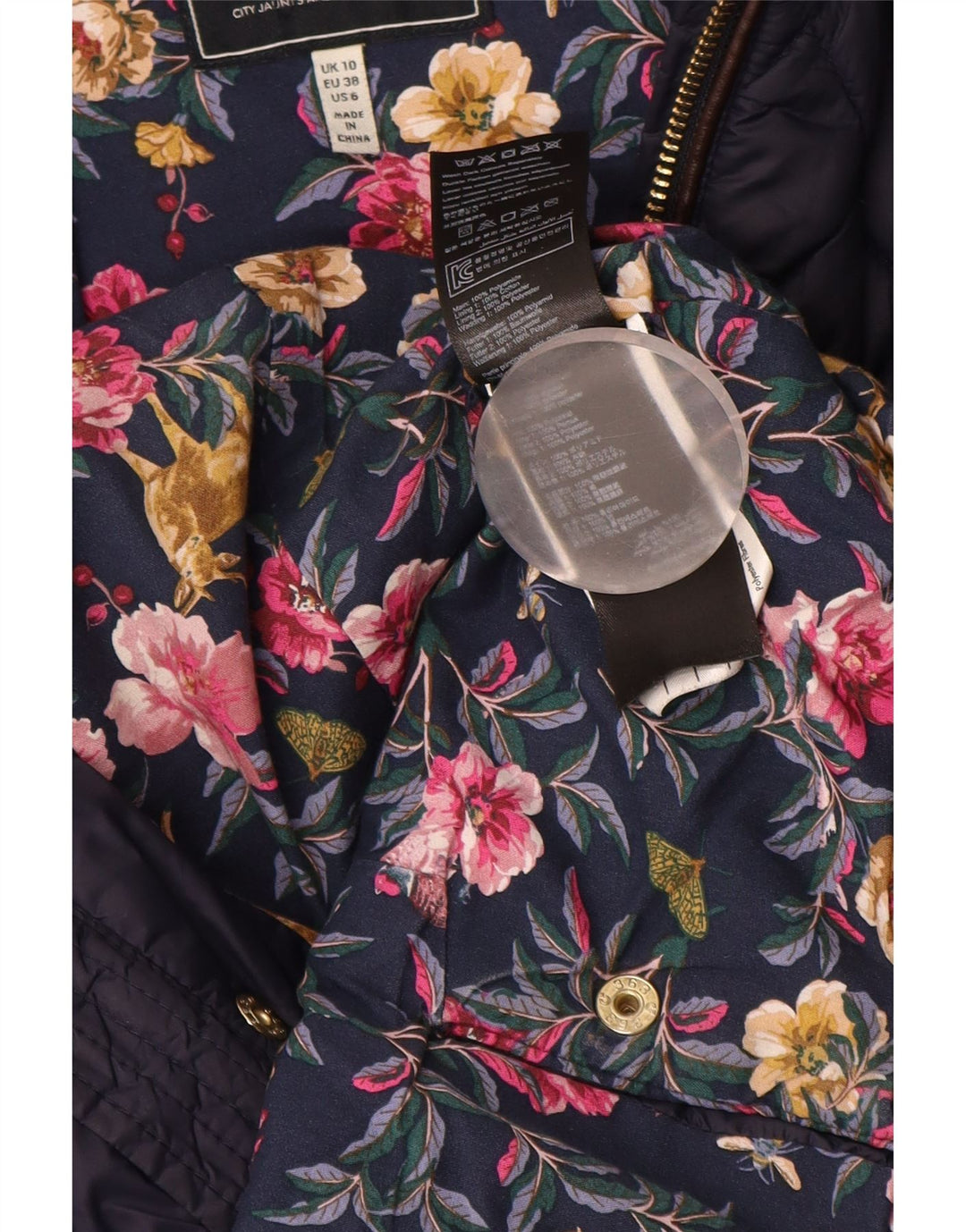 Jaqueta acolchoada feminina JOULES UK 10 pequena poliamida azul marinho