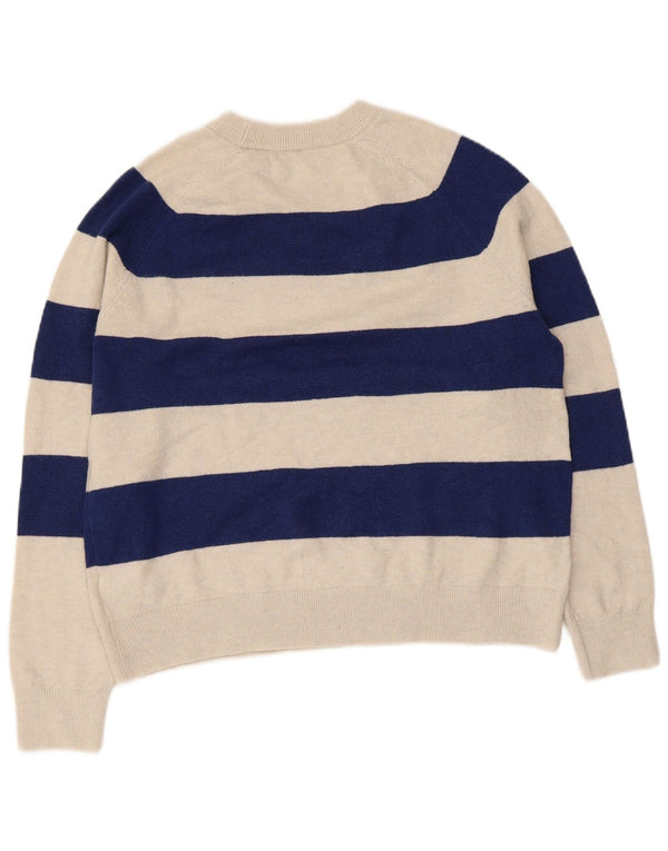 Suéter feminino Marks & Spencer com gola redonda UK 14 listrado bege médio