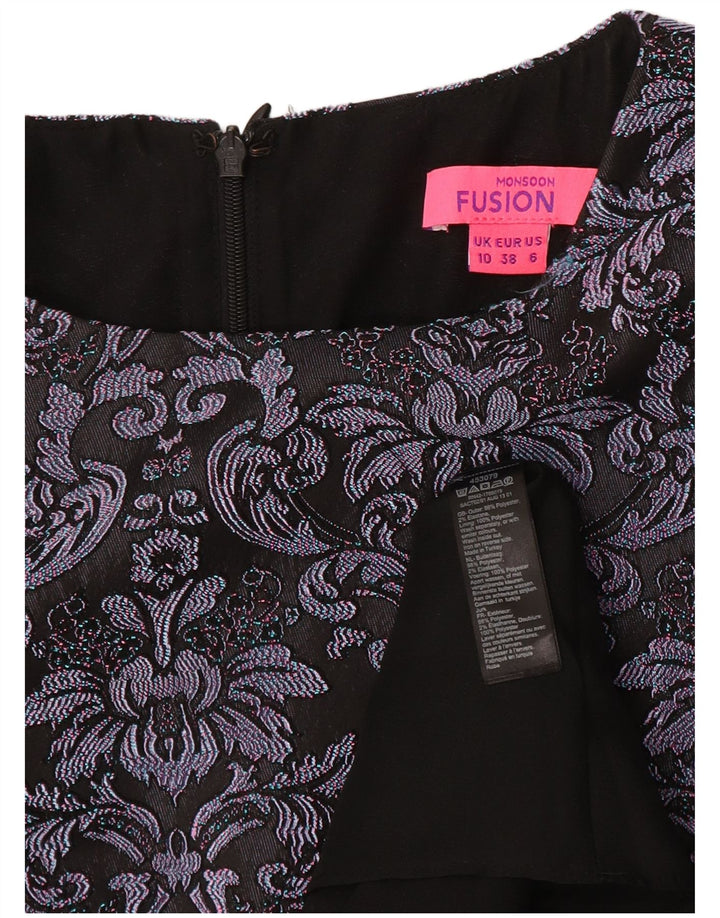 Vestido feminino Monsoon A-Line UK 10 pequeno poliéster cinza Paisley