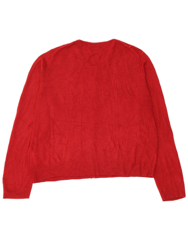Suéter cardigã feminino Marks & Spencer Reino Unido 22 3XL acrílico listrado vermelho