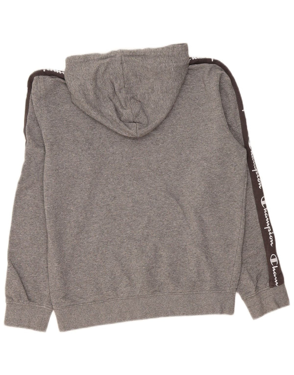 Jumper masculino com capuz gráfico Champion cinza médio algodão colorblock