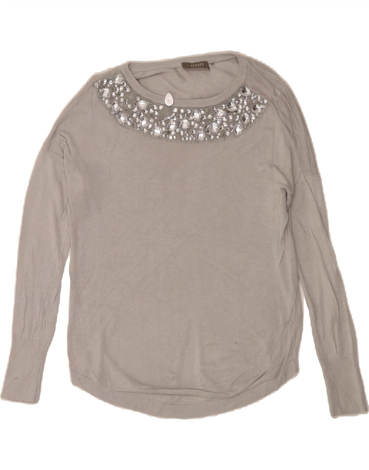 OASIS Womens Boat Neck Jumper Sweater UK 6 XS Grey Viscose Vintage Oasis and Second-Hand Oasis from Messina Hembry 