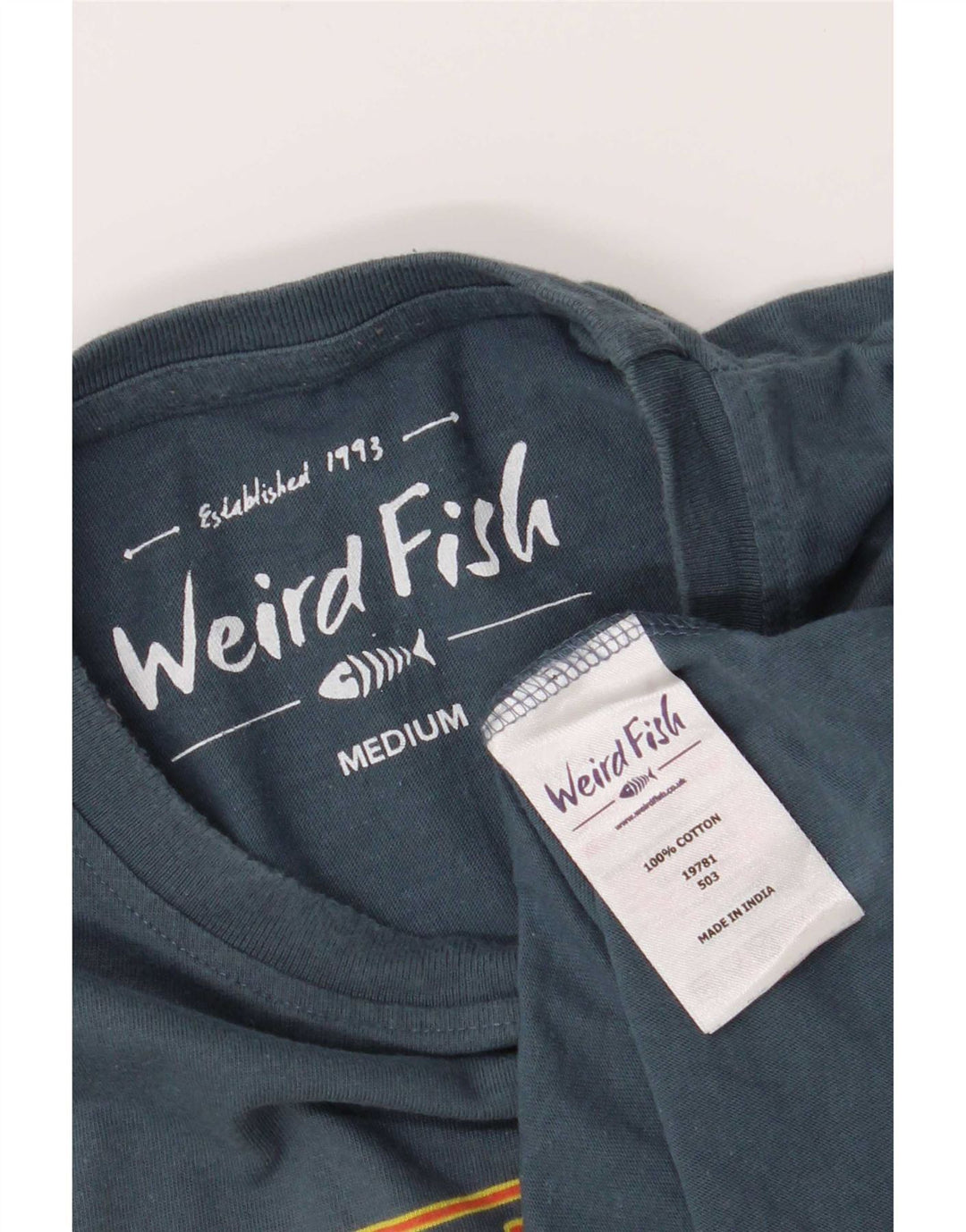 Camiseta gráfica masculina Weird Fish Top algodão azul médio