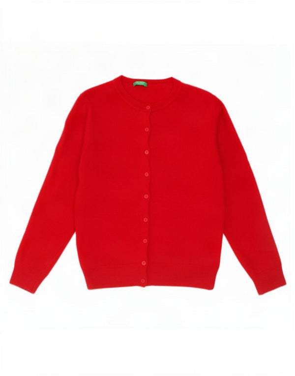 Suéter feminino Benetton Crop Cardigan UK 10 pequena lã virgem vermelha