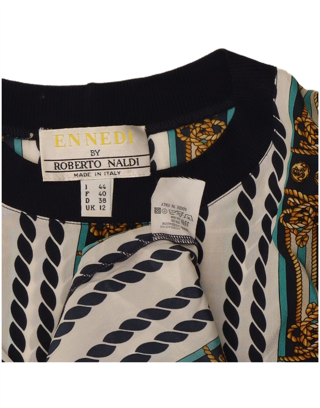 Blusa feminina ENNEDI UK 12 acetato listrado branco médio