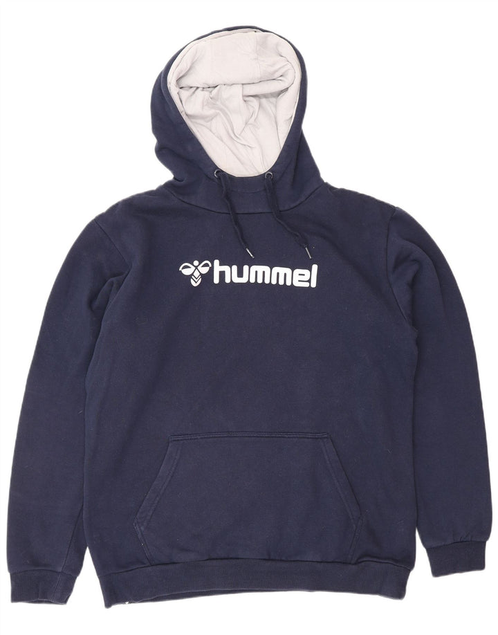 Suéter masculino com capuz gráfico HUMMEL grande algodão azul marinho