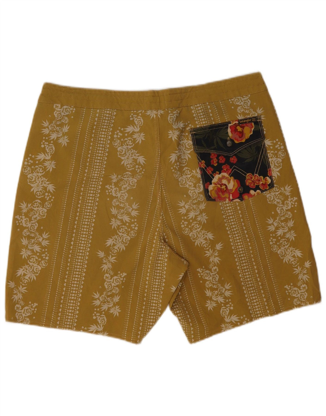 Shorts de natação masculino Wrangler poliéster floral amarelo médio