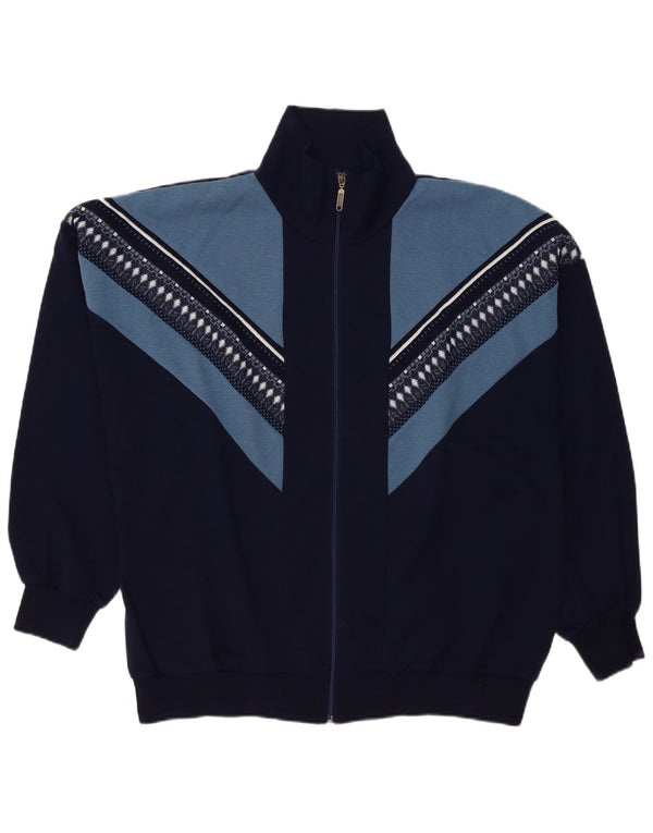 Suéter cardigã masculino vintage UK 54 5XL azul marinho colorblock poliacrílico