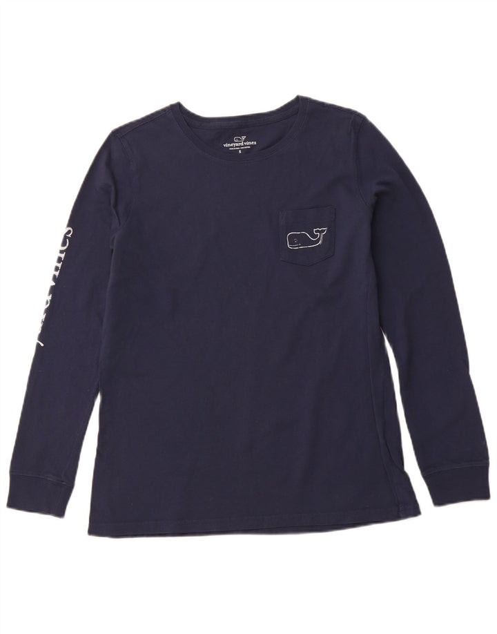 VINEYARD VINES Top gráfico masculino manga comprida pequeno algodão azul marinho