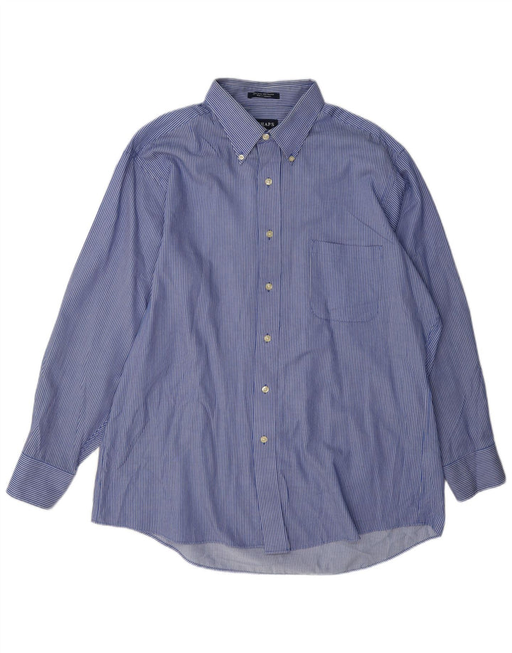 Camisa masculina Chaps tamanho 16 1/2 grande algodão listrado azul