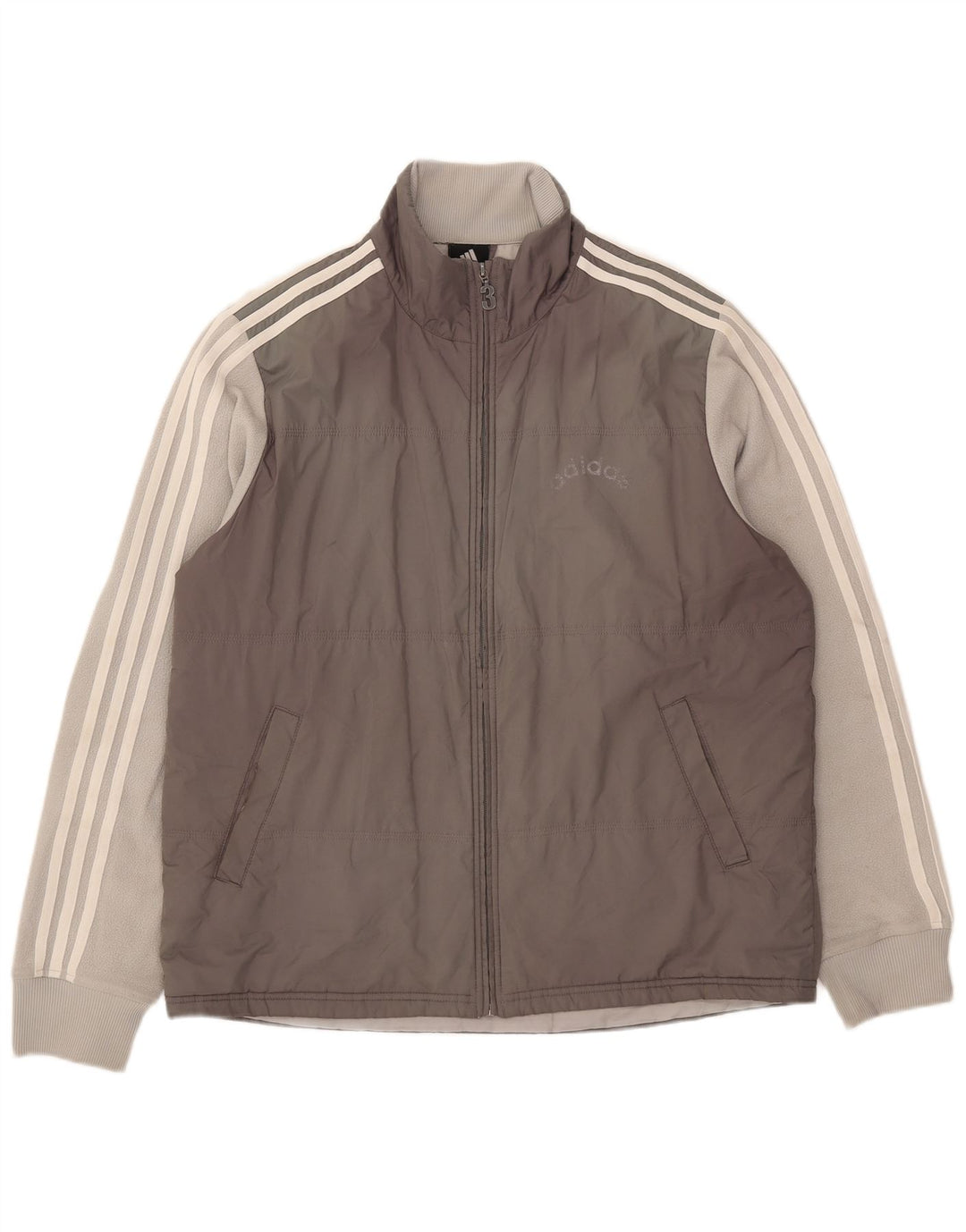 Jaqueta acolchoada masculina Adidas UK 40 grande cinza colorblock poliéster