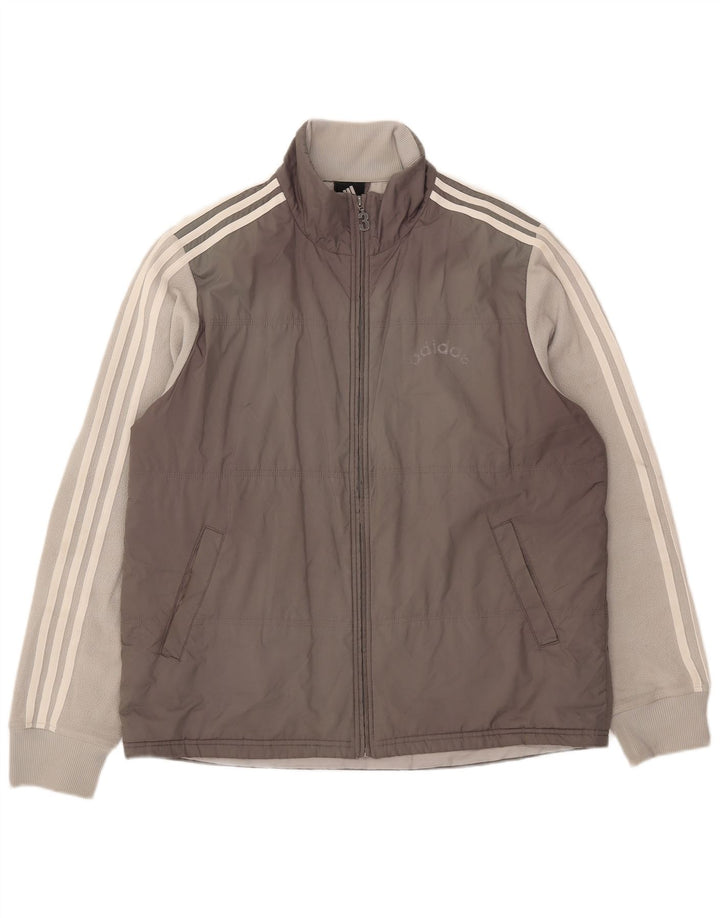 Jaqueta acolchoada masculina Adidas UK 40 grande cinza colorblock poliéster