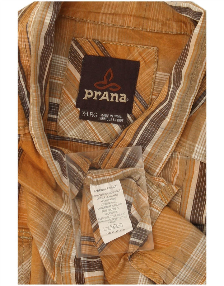 Camisa masculina Prana XL de algodão xadrez amarelo