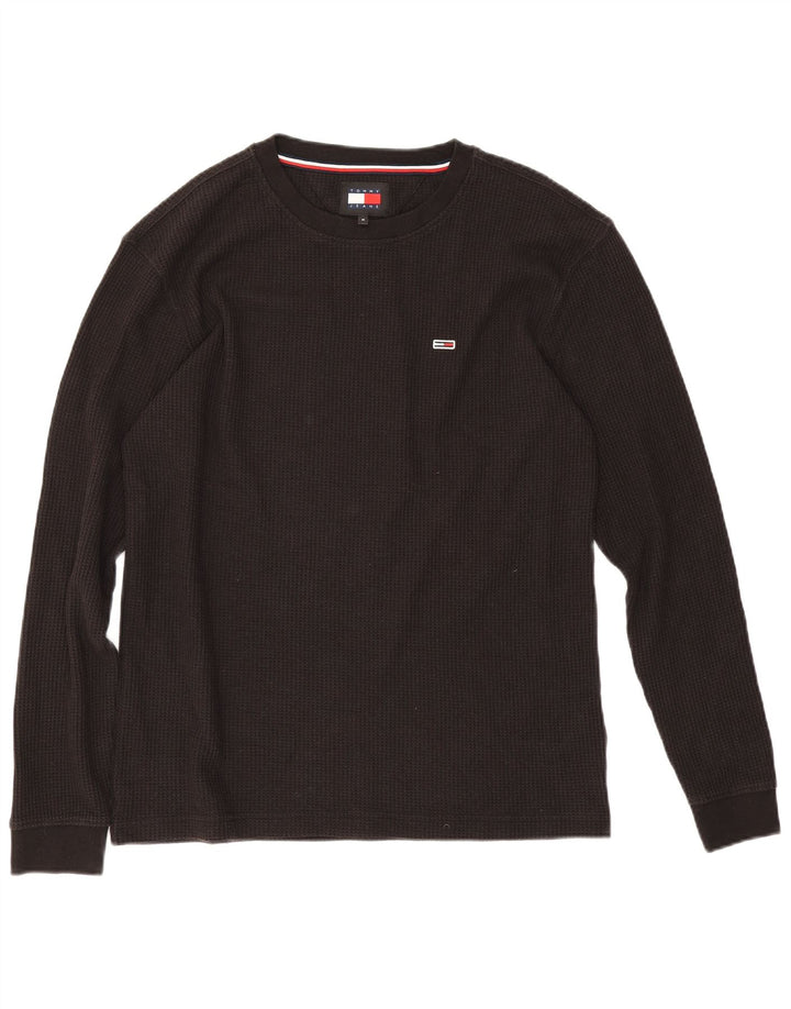 Tommy Hilfiger Top masculino de manga comprida de algodão preto médio