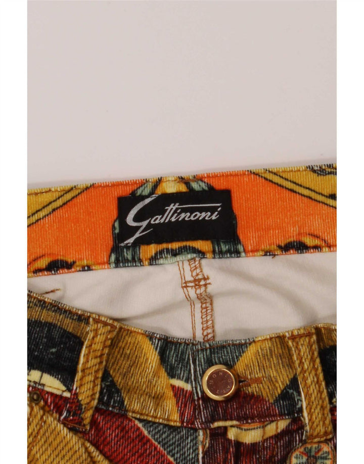 Calça feminina de veludo com padrão abstrato Gattinoni W28 L32 multicolorida