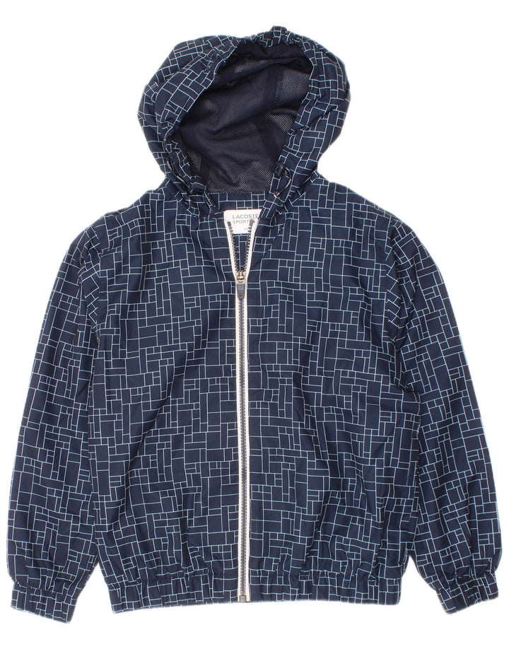 Jaqueta de chuva com capuz Lacoste Boys 7-8 anos azul poliéster geométrico