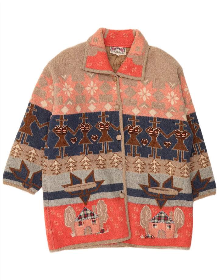 Sobretudo feminino Amourelle UK 14 médio multicolorido Fair Isle novidade