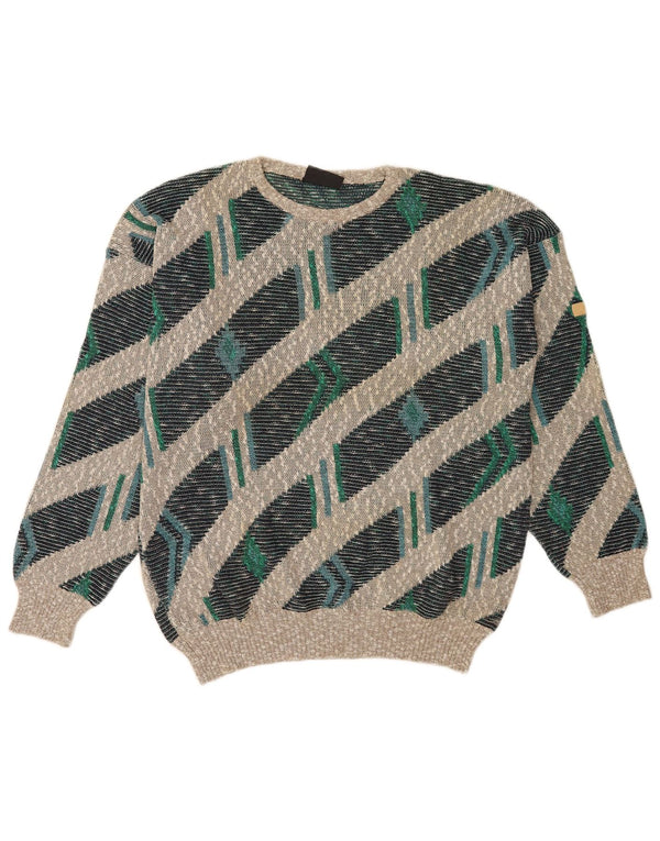 Suéter masculino vintage com gola canoa XL listrado multicolorido
