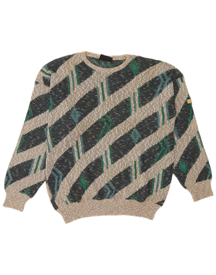 Suéter masculino vintage com gola canoa XL listrado multicolorido