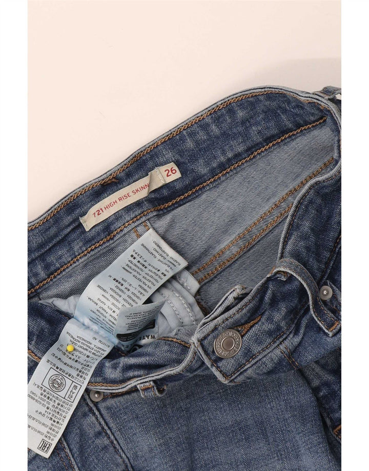 Shorts jeans feminino Levi's 721 cintura alta W26 pequeno algodão azul