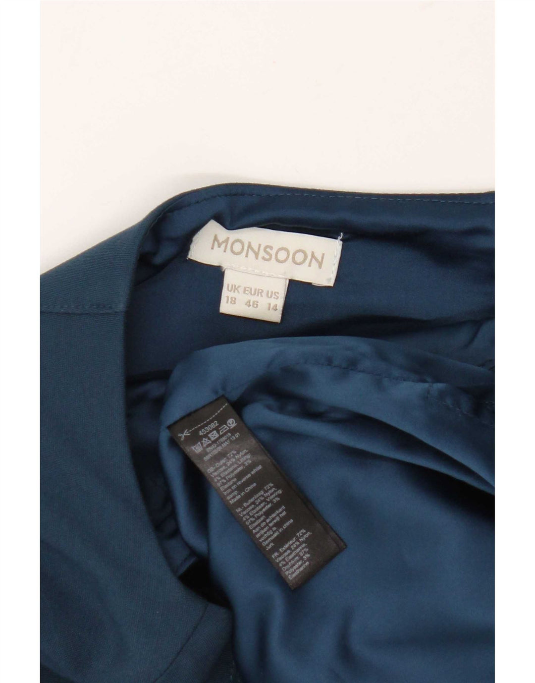 Vestido feminino Monsoon com bainha UK 18 XL azul viscose