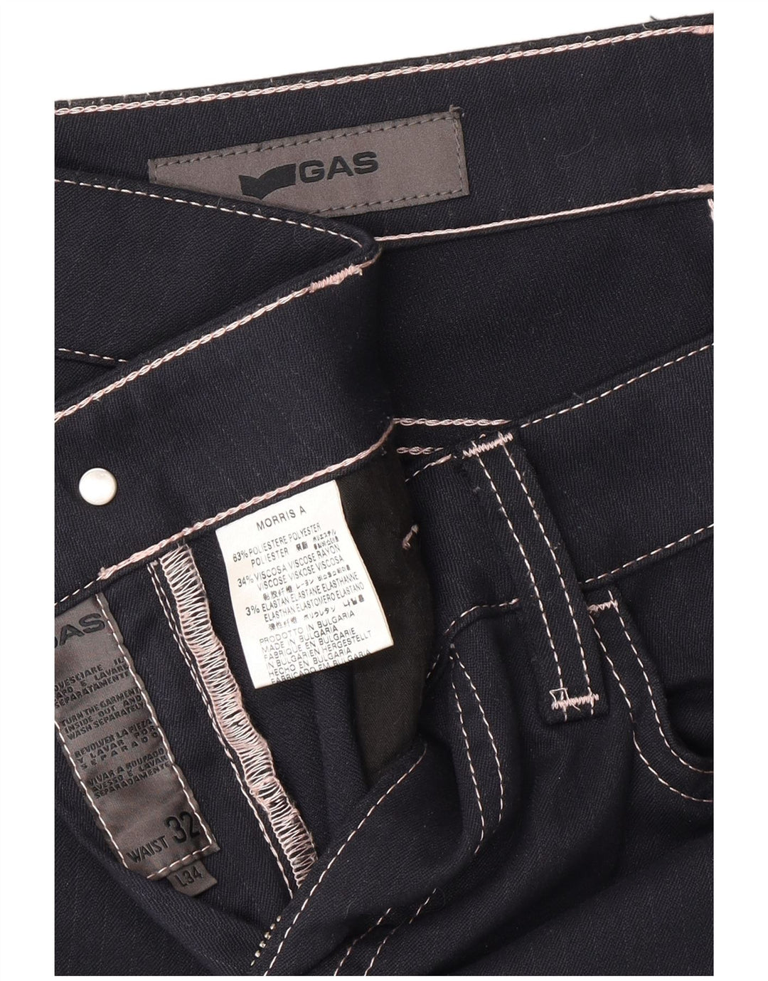 Calça feminina reta casual GAS W32 L26 poliéster azul marinho