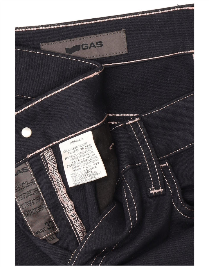 Calça feminina reta casual GAS W32 L26 poliéster azul marinho