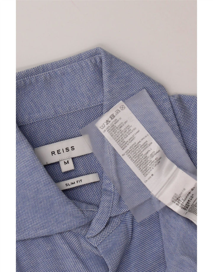 Camisa masculina Reiss Slim Fit de algodão azul médio