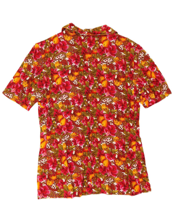 Blusa feminina vintage de manga curta UK 12 média floral multicolorida