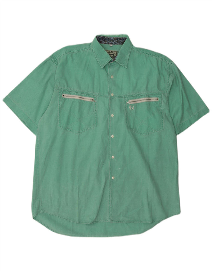 Camisa masculina vintage de manga curta grande algodão verde