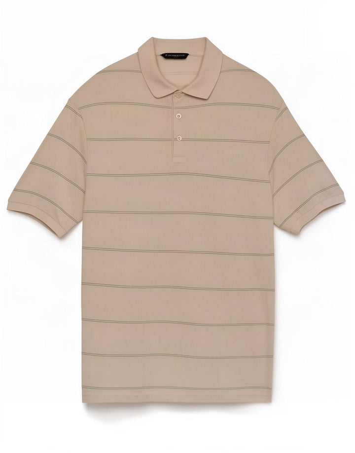 Camisa polo masculina Marks & Spencer de algodão listrado branco médio