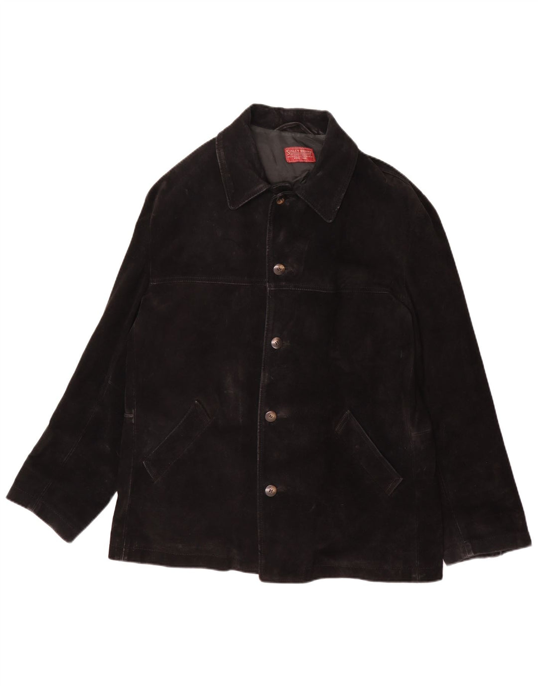 Jaqueta masculina Sisley de camurça UK 38 couro preto médio