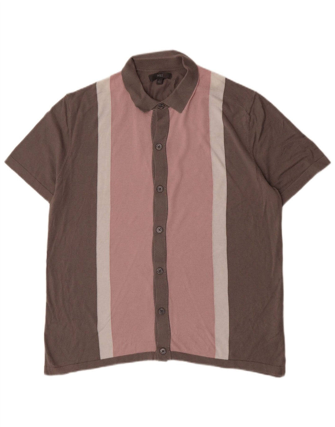 Camisa masculina de manga curta Marks & Spencer grande algodão colorblock rosa