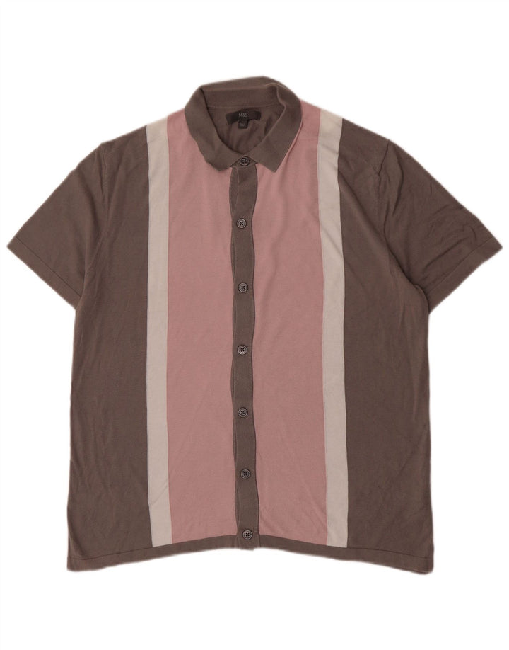 Camisa masculina de manga curta Marks & Spencer grande algodão colorblock rosa