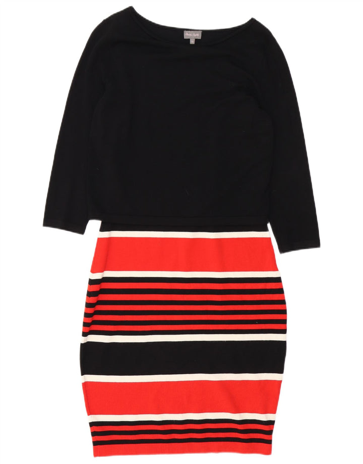 FASE EIGHT Vestido feminino manga 3/4, Reino Unido 10 pequeno listrado preto