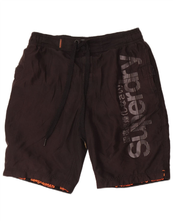 Shorts de natação masculinos Superdry Graphic médio preto poliéster