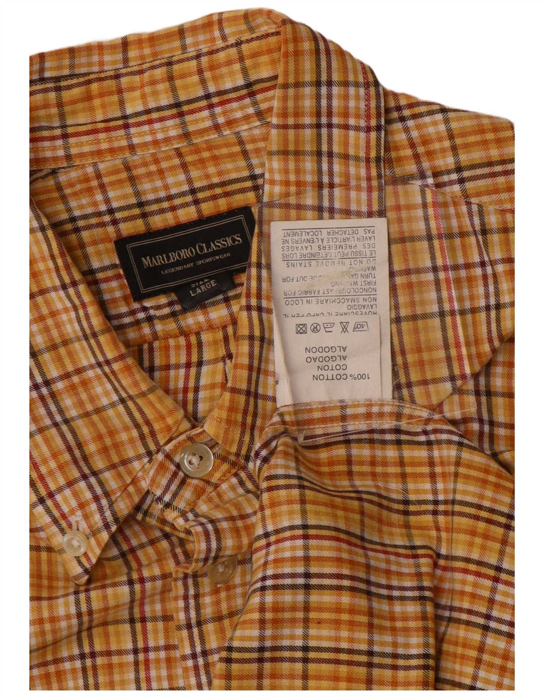 Camisa masculina Marlboro Classics grande algodão xadrez amarelo