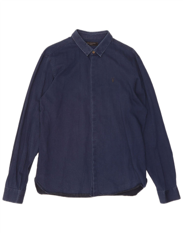 Camisa masculina All Saints de algodão azul marinho médio