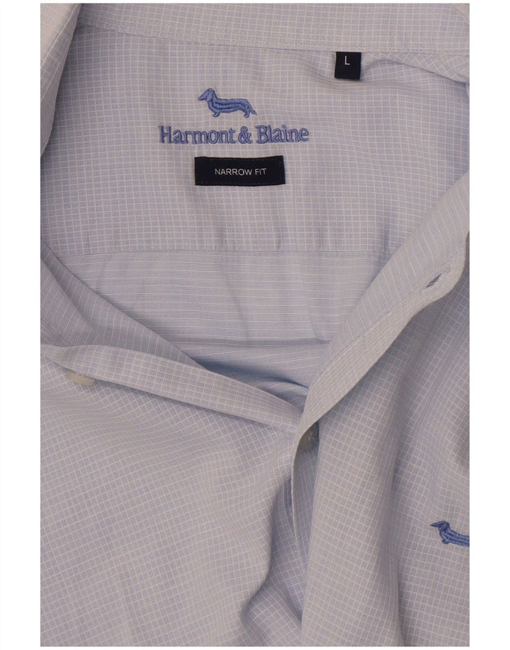 Camisa masculina Harmont & Blaine de ajuste estreito grande guingão azul