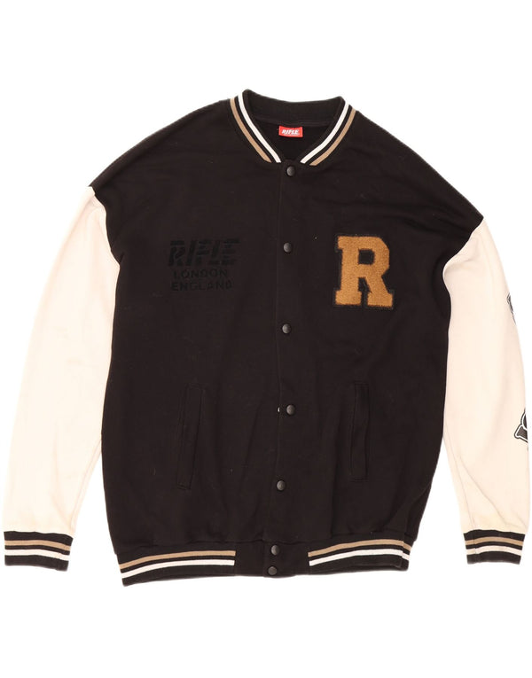 Rifle Mens Graphic Varsity Jacket UK 42 XL Black Colourblock Cotton