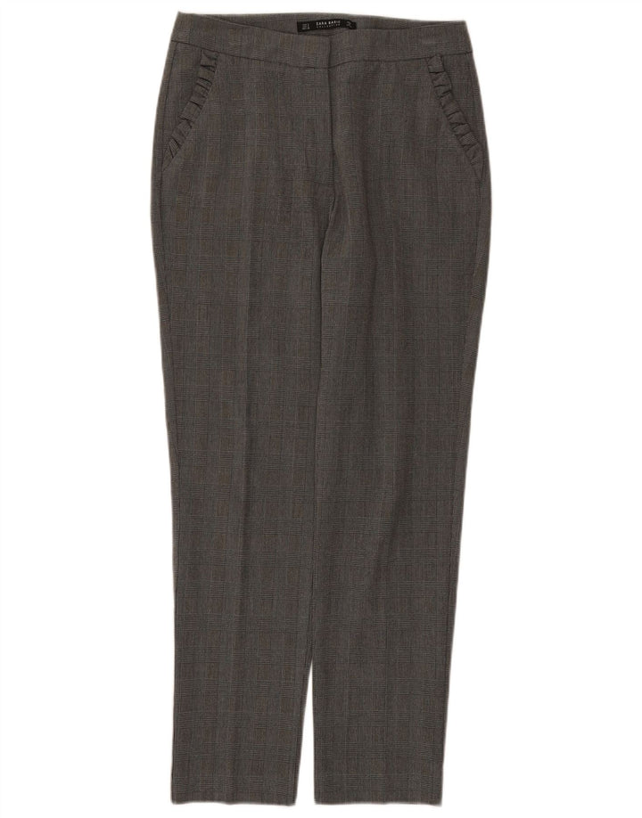 Calça feminina Zara Slim Suit pequena W26 L27 cinza xadrez poliéster