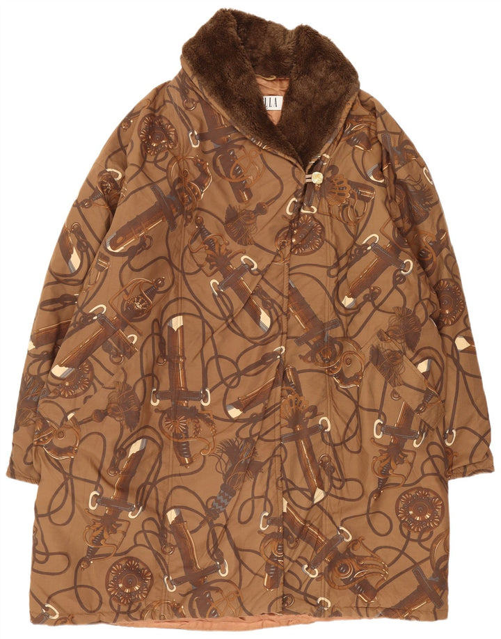 Sobretudo feminino Marella oversized com padrão abstrato Reino Unido 16 grande marrom