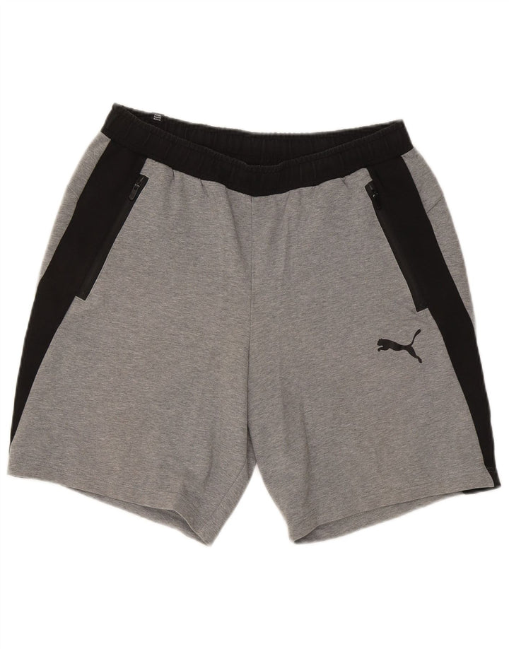 Shorts esportivos masculinos Puma grandes cinza colorblock algodão