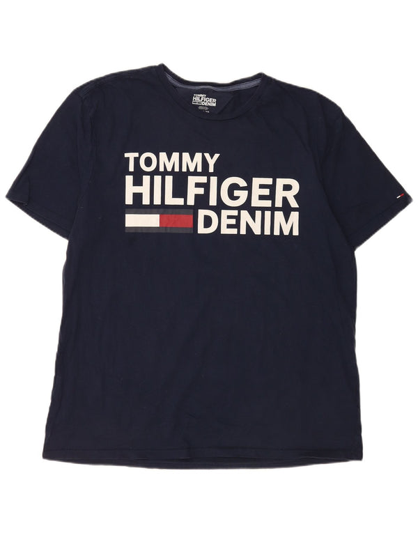 Tommy Hilfiger Mens Graphic T-Shirt Top XL Navy Blue Cotton