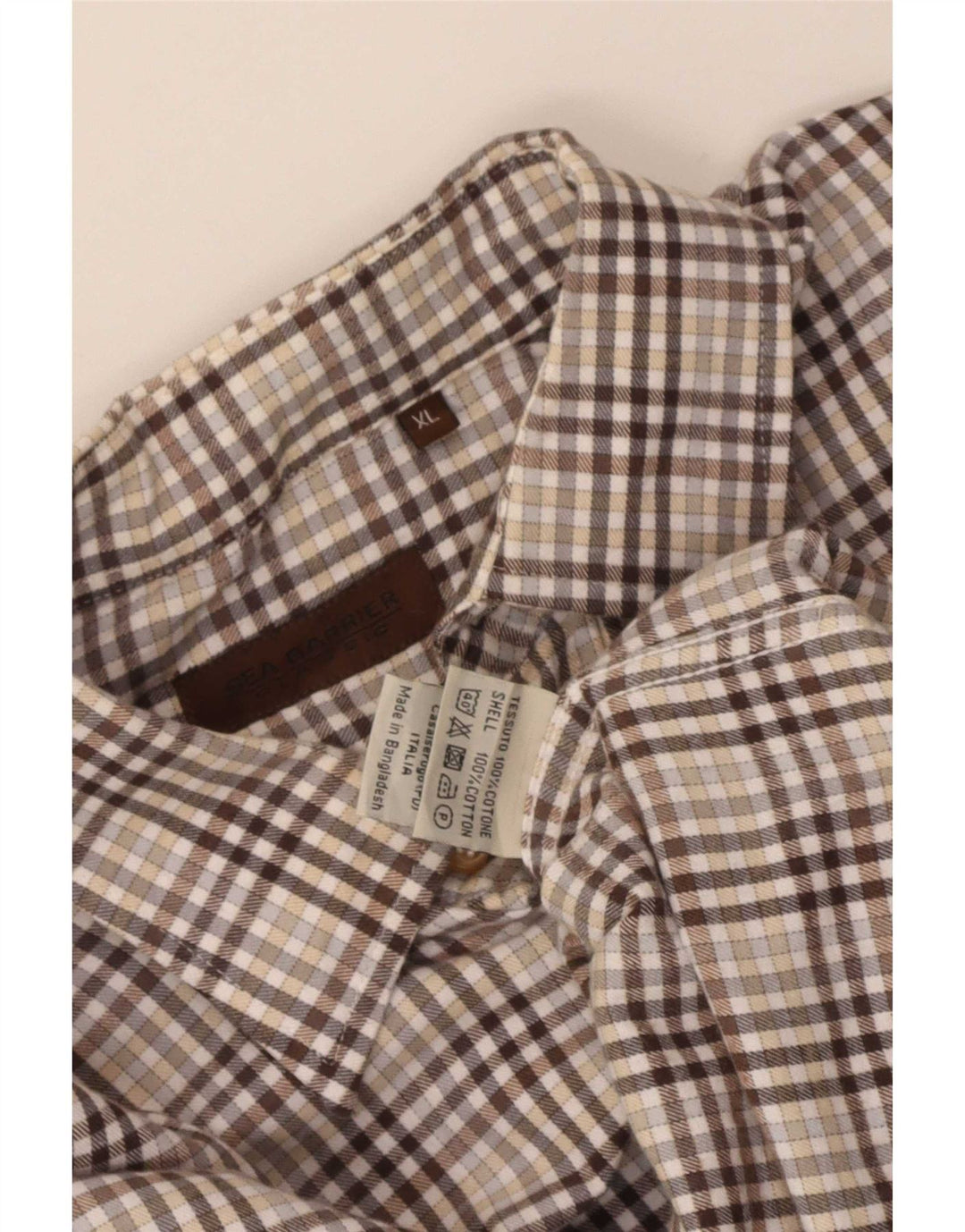 Camisa masculina de ajuste regular do projeto europeu XL marrom xadrez algodão