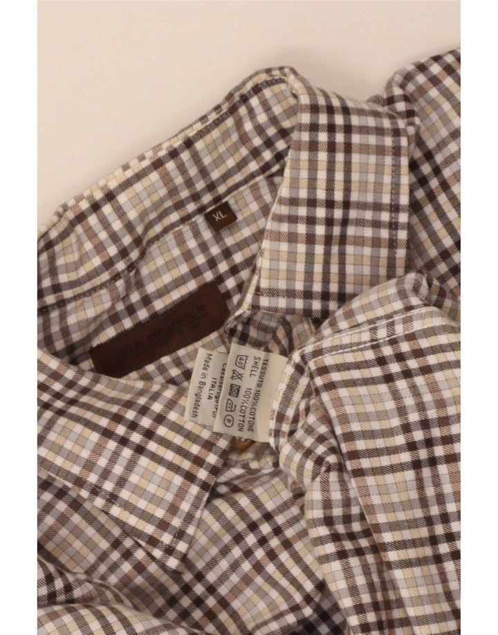 Camisa masculina de ajuste regular do projeto europeu XL marrom xadrez algodão