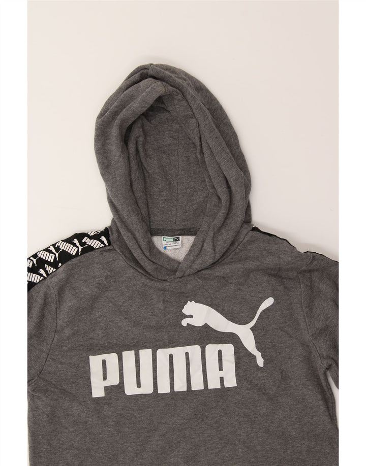 PUMA Boys Graphic Hoodie Jumper 14-15 Years Grey Cotton Vintage Puma and Second-Hand Puma from Messina Hembry 