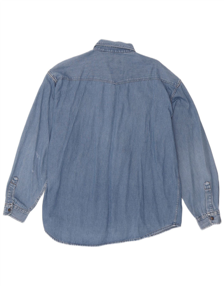 Camisa jeans masculina vintage grande algodão azul