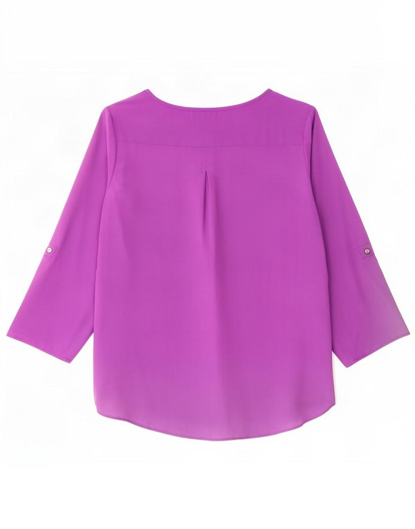 Top feminino Zara manga 3/4 Reino Unido 16 grande roxo poliéster
