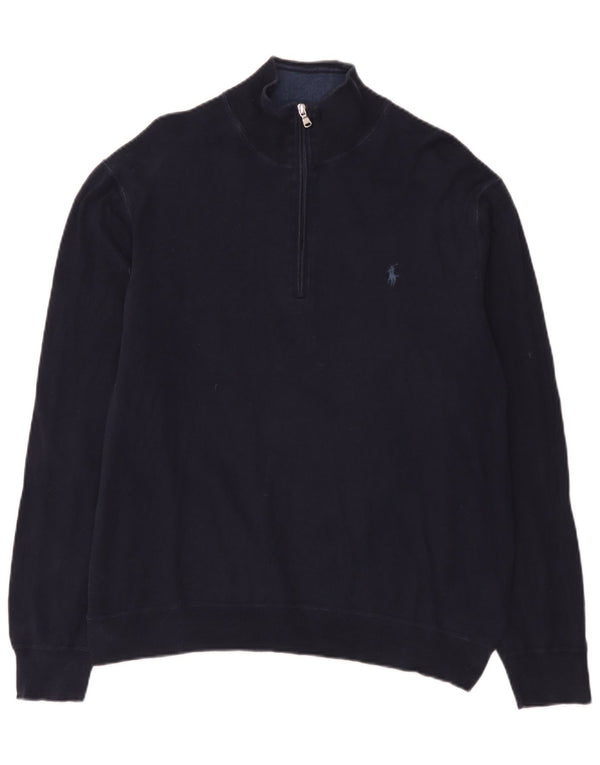 Suéter masculino Polo Ralph Lauren com zíper e gola XL azul marinho algodão